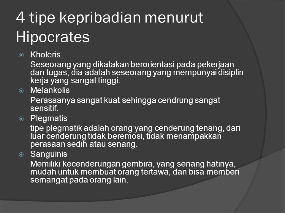 Tipe Kepribadian Menurut Hippocrates